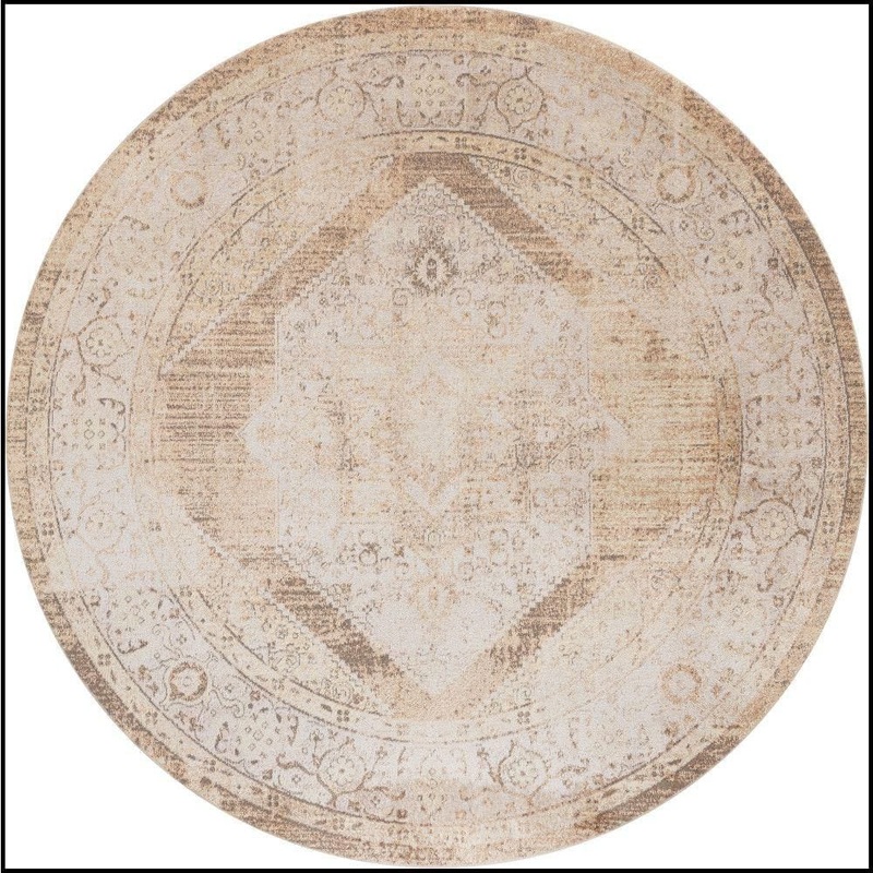 Nourison Astra Machine Washable Beige 5 ft. x 5 ft. Center medallion Traditional Round Area Rug 964045