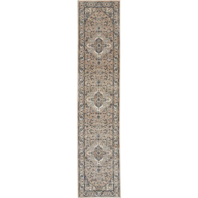 Nourison Concerto Beige Grey 2 ft. x 16 ft. Center medallion Traditional Runner Area Rug 956408