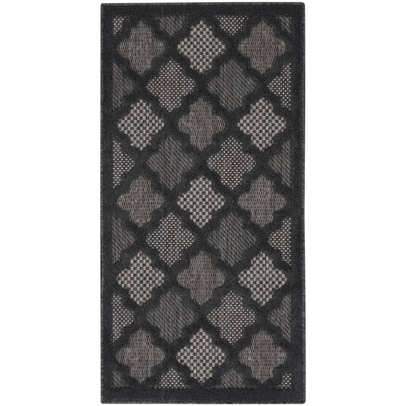 Nourison Easy Care Charcoal/Black 2 ft. x 4 ft. Trellis Contemporary Kitchen Runner Indoor Outdoor Area Rug 040138