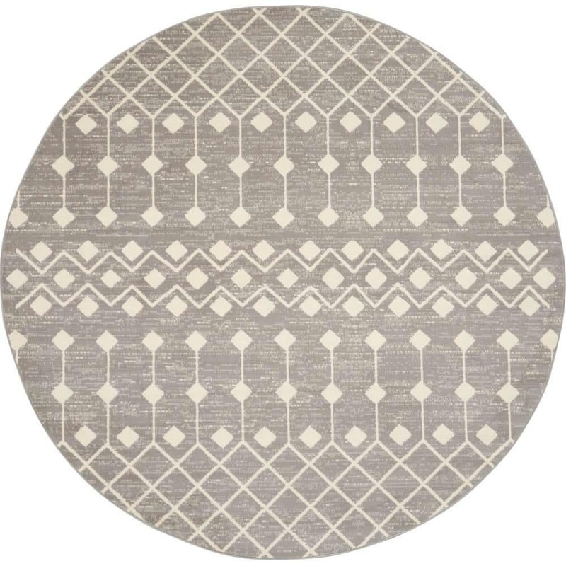 Nourison Grafix Grey 8 ft. x 8 ft. Moroccan Boho Round Rug 753069
