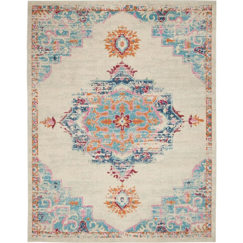 Nourison Passion Grey/Multi 8 ft. x 10 ft. Bordered Transitional Area Rug 747754