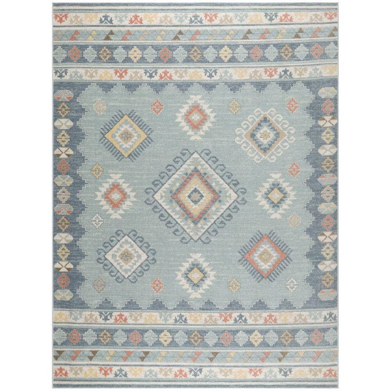 Nourison Washable Decor Light Blue 8 ft. x 10 ft. Center medallion Contemporary Area Rug 974792