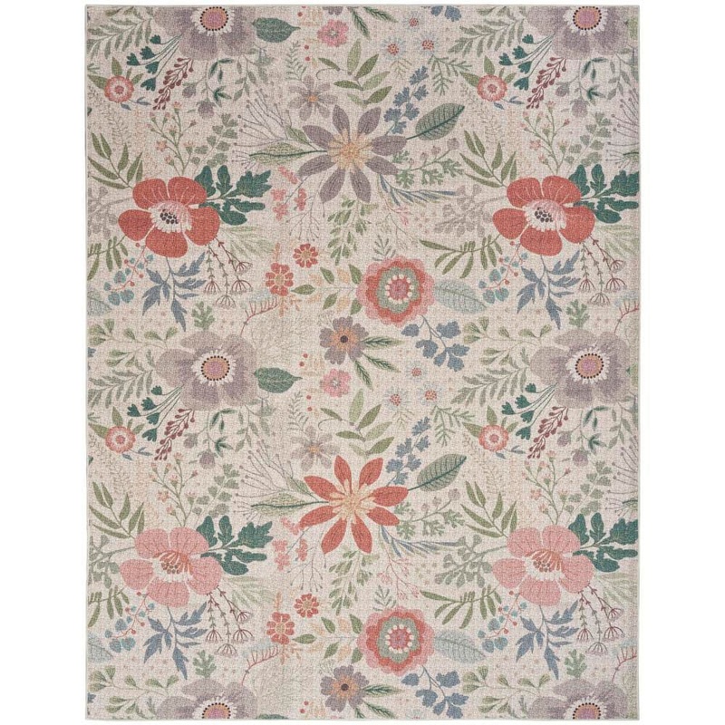 Nourison Washables Cream Multicolor 5 ft. x 7 ft. Botanical Traditional Area Rug 913173