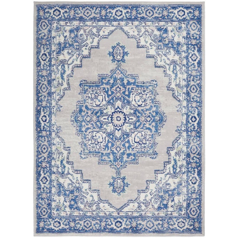Nourison Whimsicle Grey Blue 5 ft. x 7 ft. Center Medallion Traditional Area Rug 831453