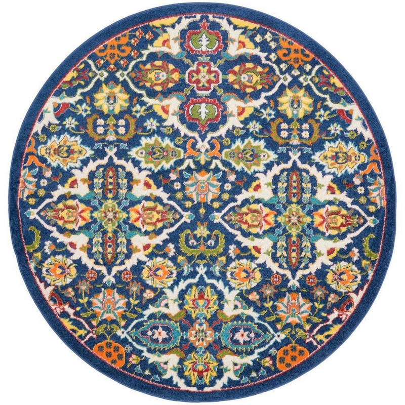 Nourison Allur Nav/Mtc 5 ft. x 5 ft. All-Over Design Transitional Round Area Rug 179074