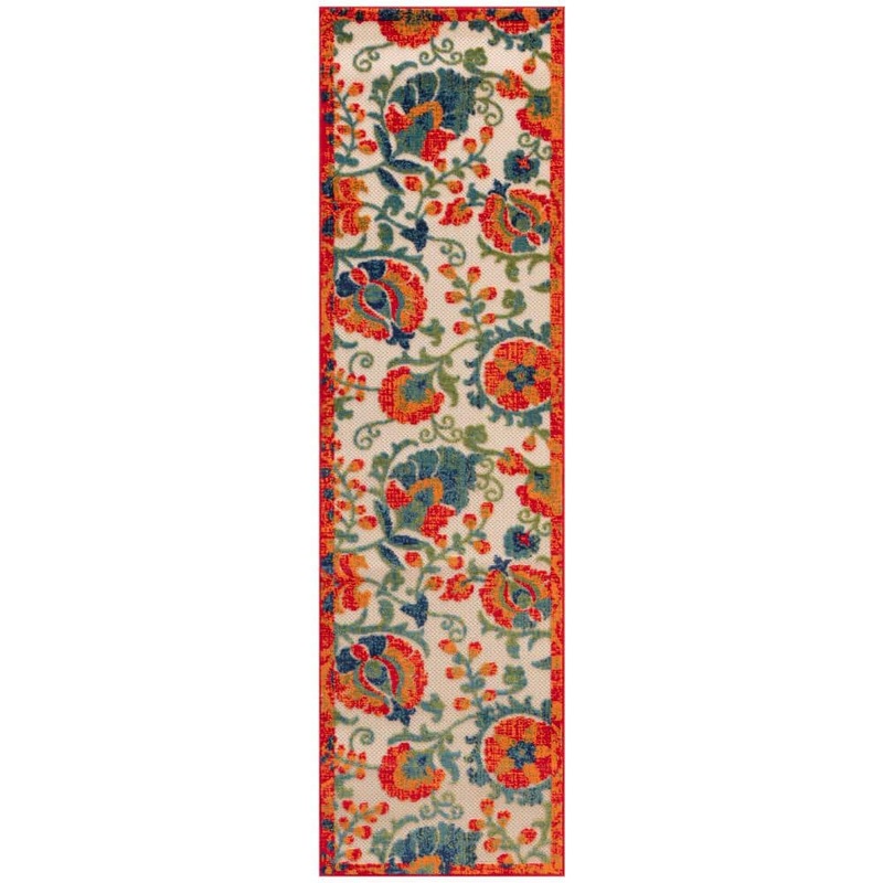 Nourison Aloha Red Multicolor 2 ft. x 8 ft. Floral Contemporary Indoor/Outdoor Runner Area Rug 952417