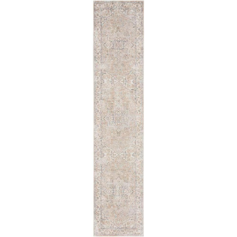 Nourison Astra Machine Washable Beige 2 ft. x 12 ft. Distressed Traditional Runner Area Rug 125767