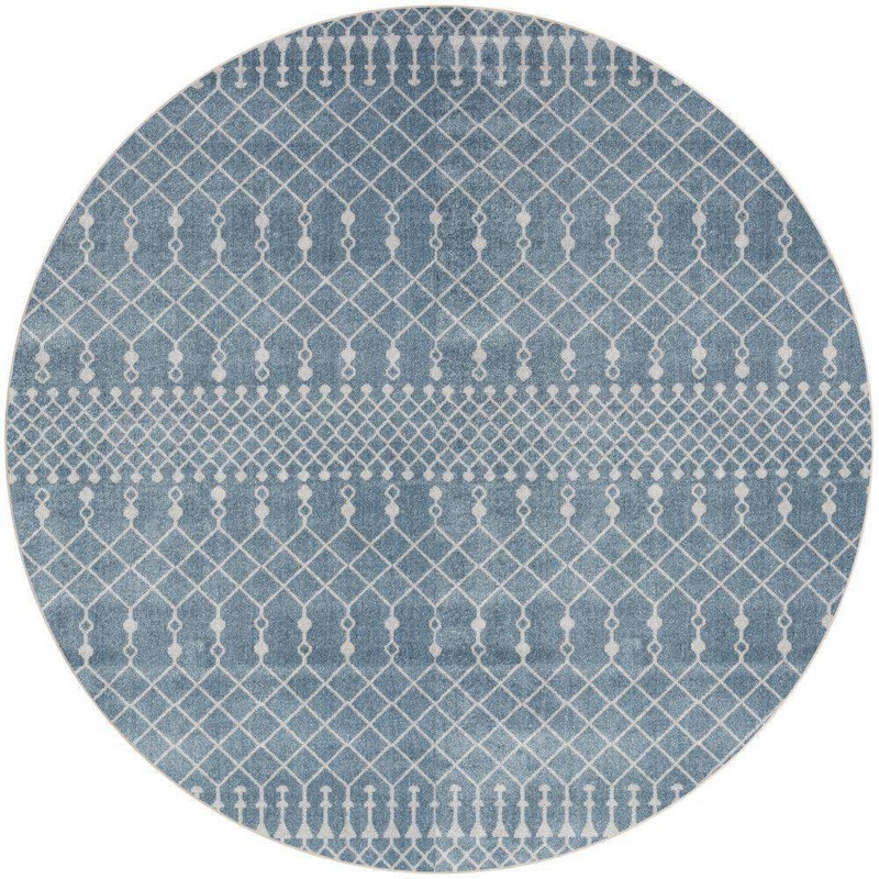 Nourison Astra Machine Washable Blue 8 ft. x 8 ft. Moroccan Transitional Round Area Rug 979230
