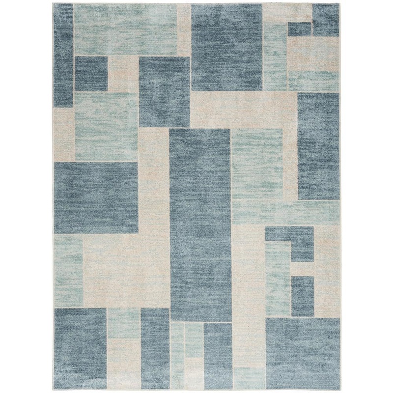 Nourison Astra Machine Washable Blue Ivory 4 ft. x 6 ft. Geometric Contemporary Area Rug 944511