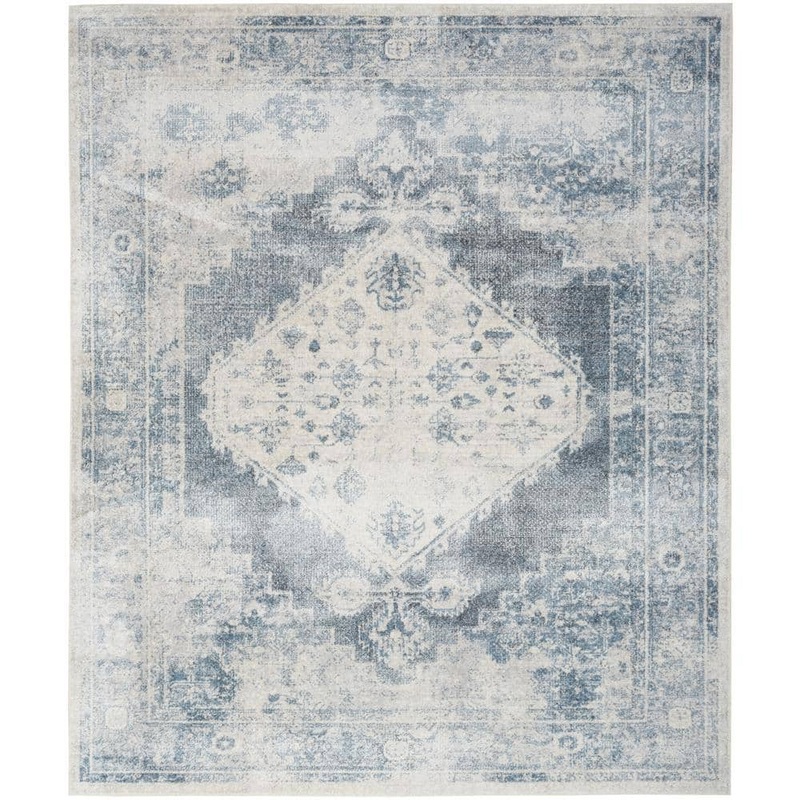 Nourison Astra Machine Washable Blue/Ivory 9 ft. x 12 ft. Vintage Persian Area Rug 123824
