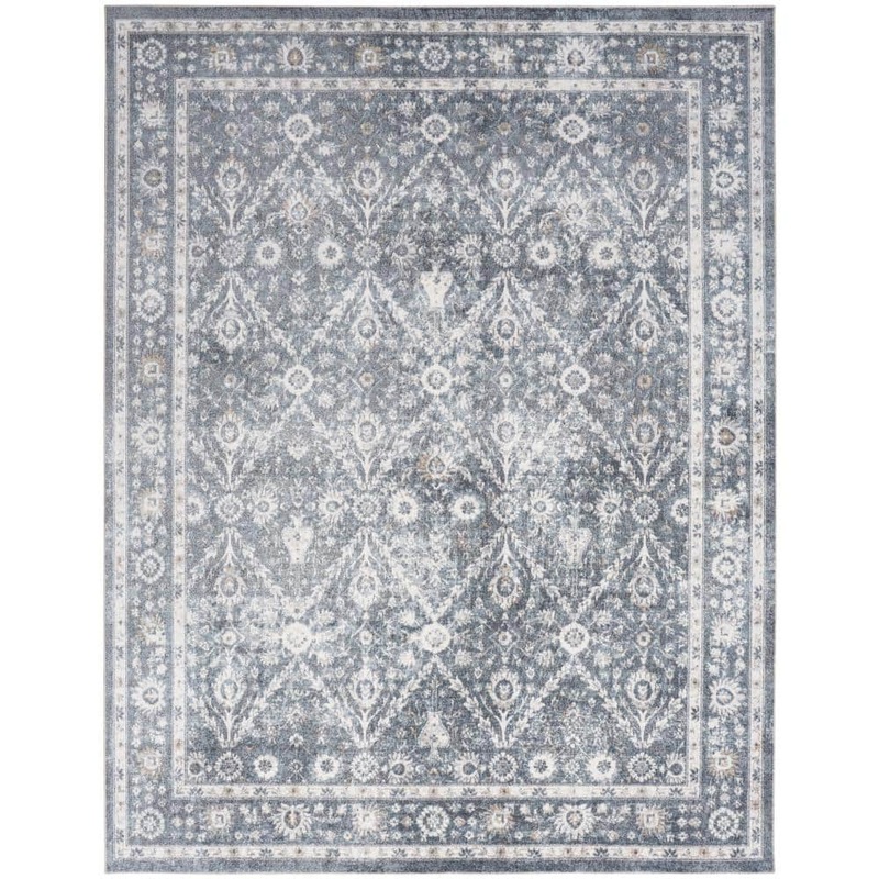 Nourison Astra Machine Washable Dark Blue 7 ft. x 9 ft. Distressed Traditional Area Rug 978103