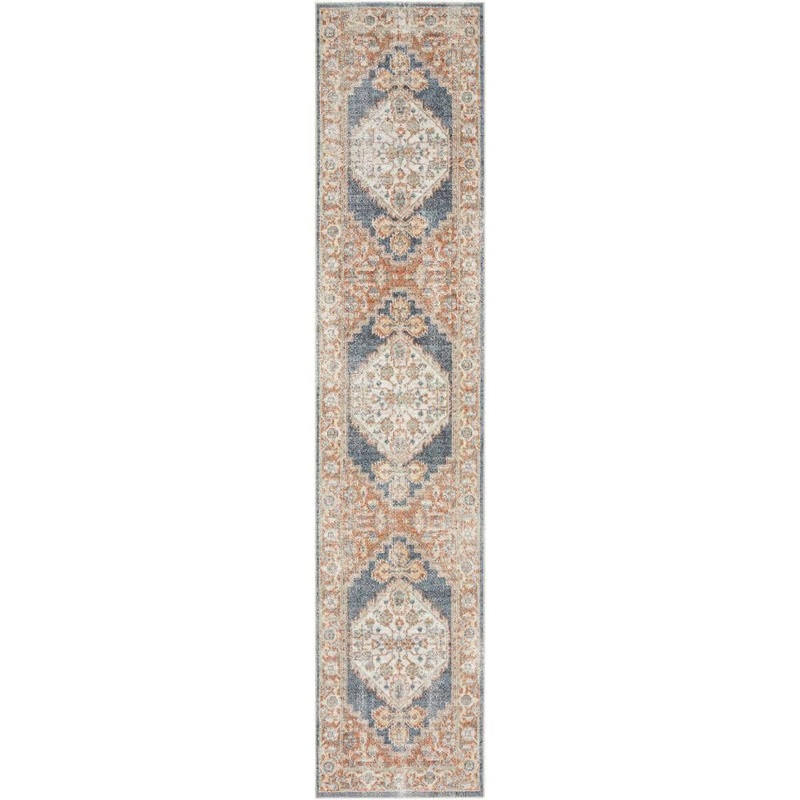 Nourison Astra Machine Washable Denim Multicolor 2 ft. x 10 ft. Distressed Traditional Runner Area Rug 124531