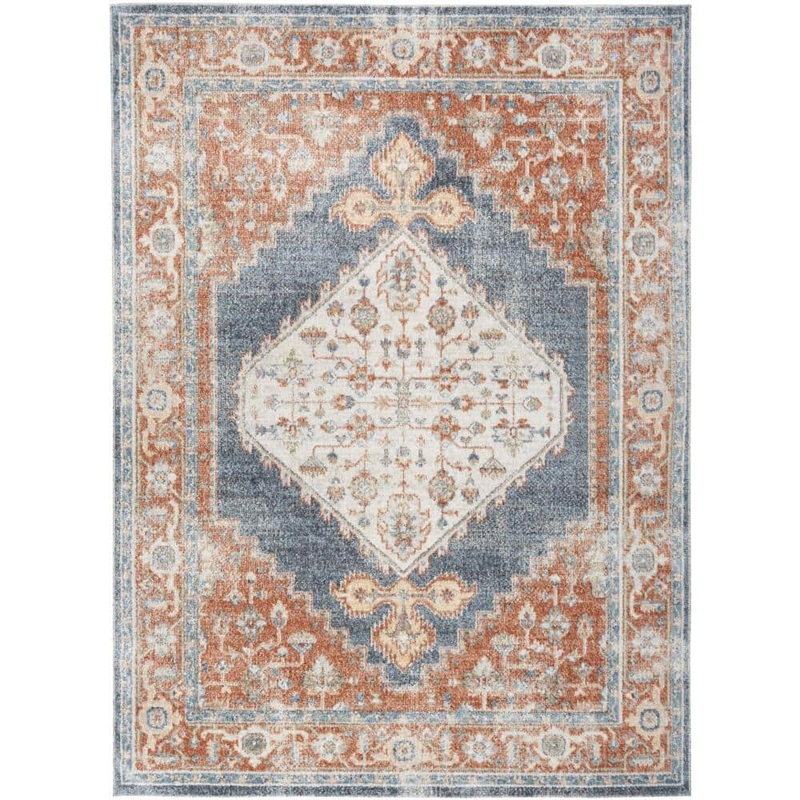 Nourison Astra Machine Washable Denim Multicolor 5 ft. x 7 ft. Distressed Traditional Area Rug 124579