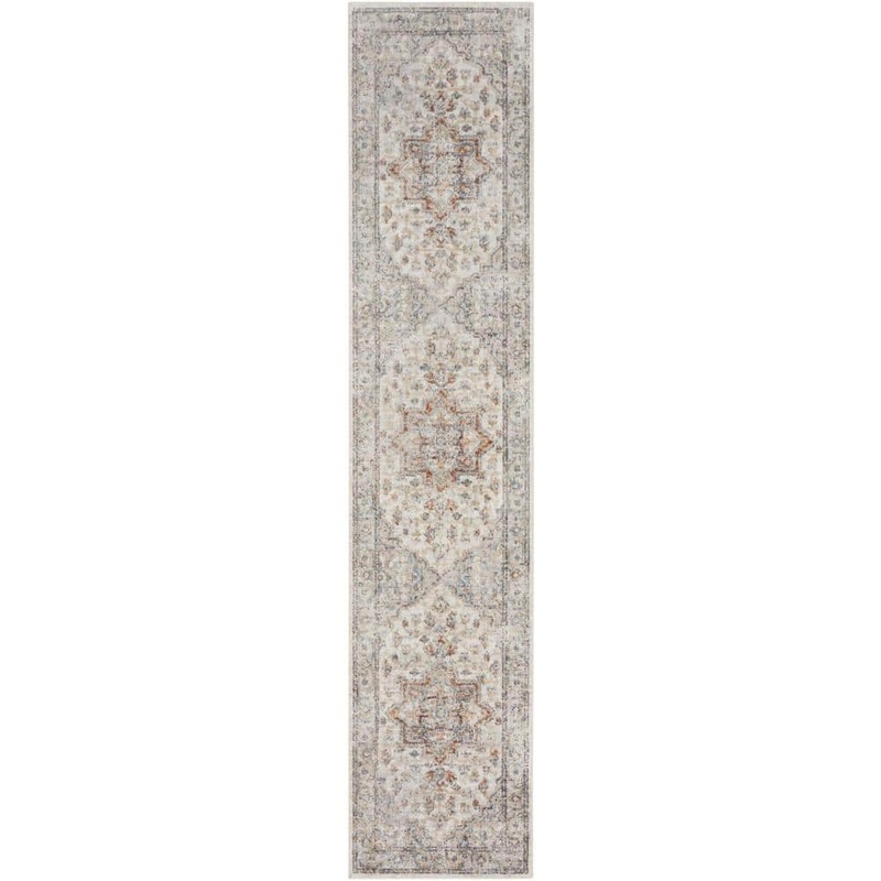 Nourison Astra Machine Washable Grey Multicolor 2 ft. x 10 ft. Distressed Traditional Runner Area Rug 126177