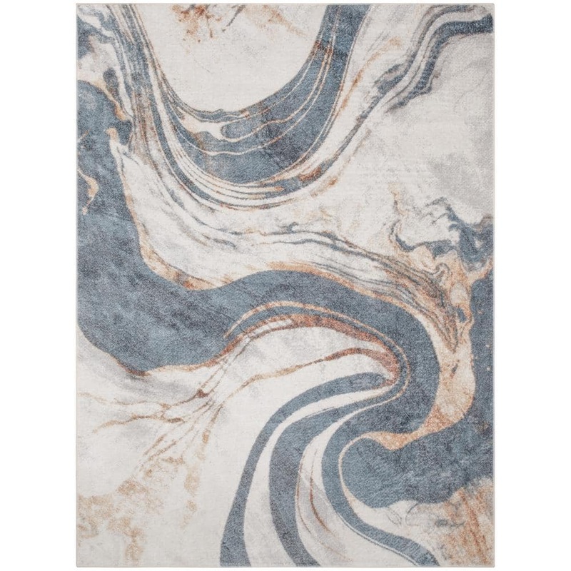 Nourison Astra Machine Washable Ivory Blue 4 ft. x 6 ft. Abstract Contemporary Area Rug 977847