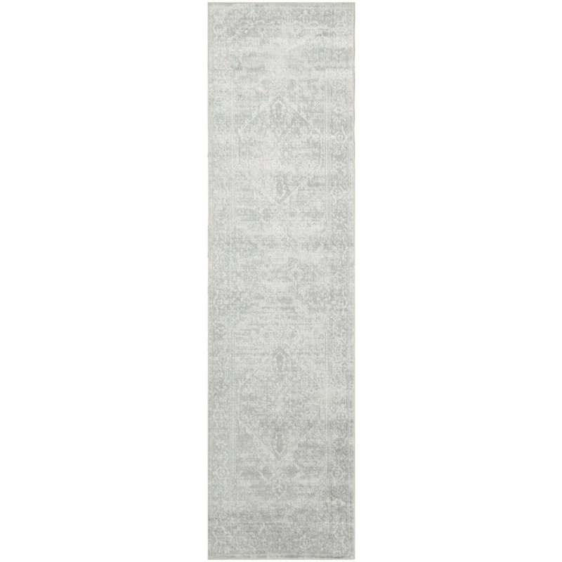Nourison Astra Machine Washable Light Grey 2 ft. x 6 ft. Center medallion Traditional Runner Area Rug 133415