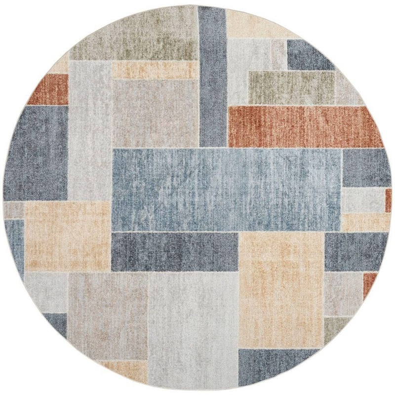Nourison Astra Machine Washable Multicolor 8 ft. x 8 ft. Paneled Contemporary Round Area Rug 979155