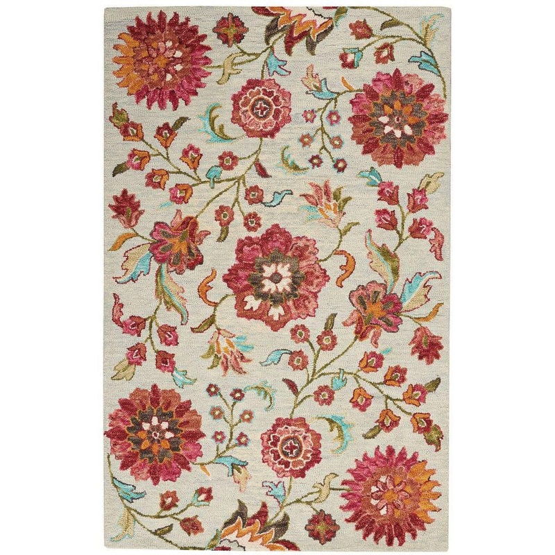 Nourison Bahari Grey/Multi 5 ft. x 7 ft. Floral Contemporary Area Rug 792457