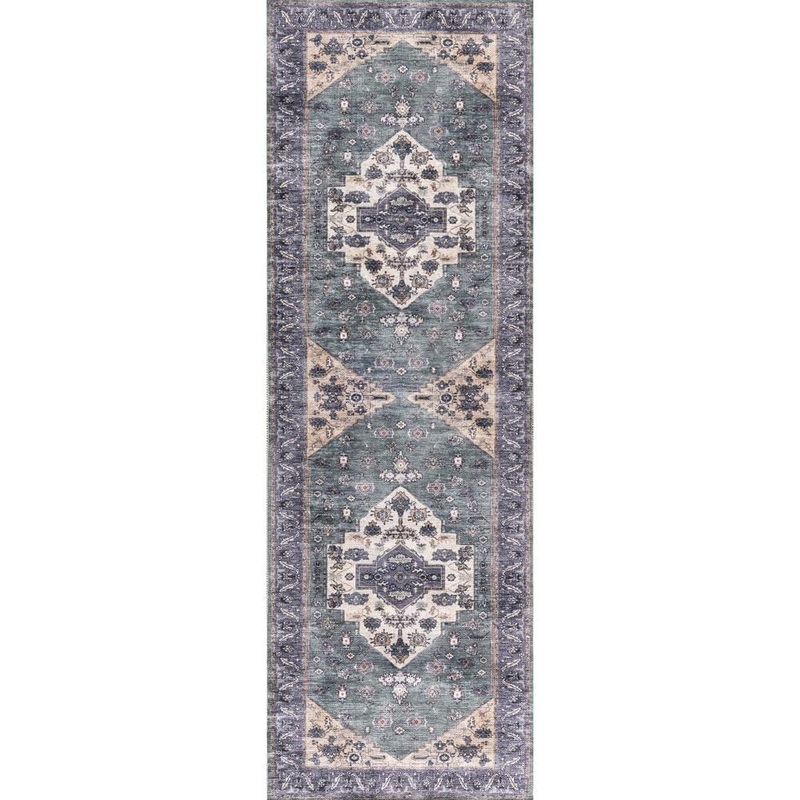 Nourison Brilliance Machine Washable Teal Blue 2 ft. x 6 ft. Vintage Persian Runner Area Rug 914262