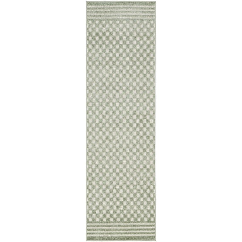 Nourison Casual Green 2 ft. x 6 ft. Checker Contemporary Runner Area Rug 983411