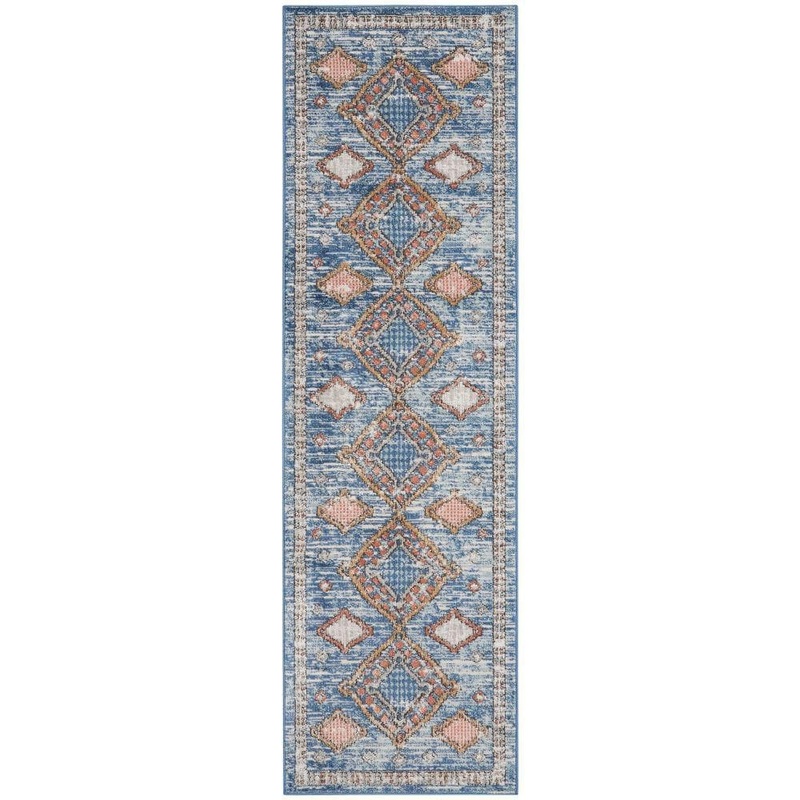 Nourison Concerto Blue 2 ft. x 8 ft. Bordered Contemporary Kitchen Runner Area Rug 825612