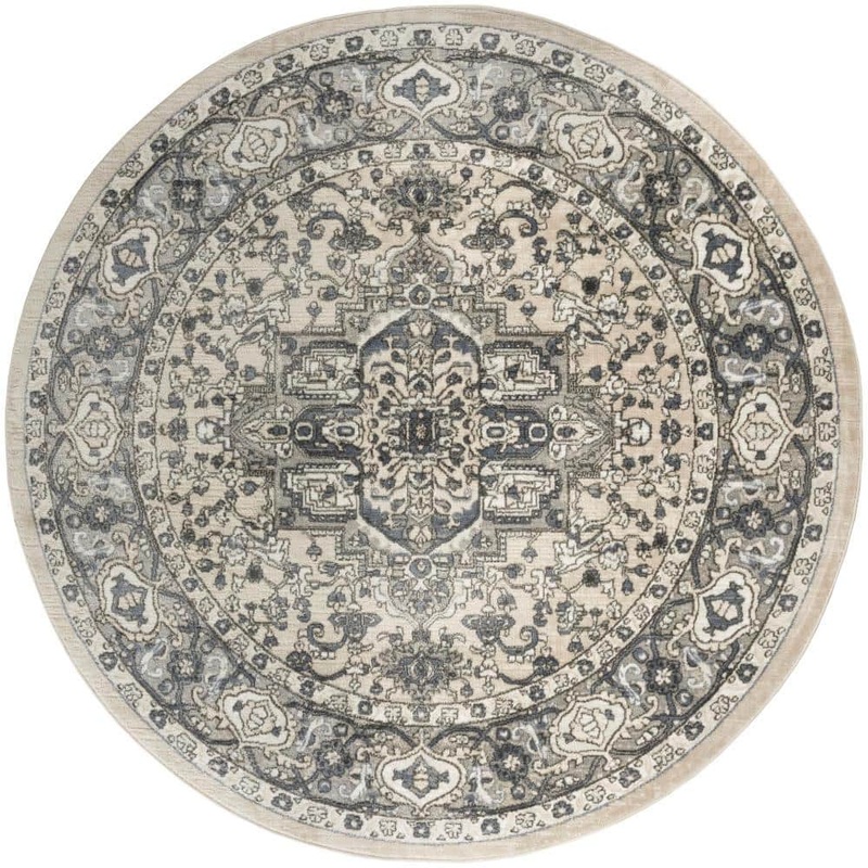 Nourison Concerto Ivory Blue 8 ft. x 8 ft. Center medallion Transitional Round Area Rug 142745