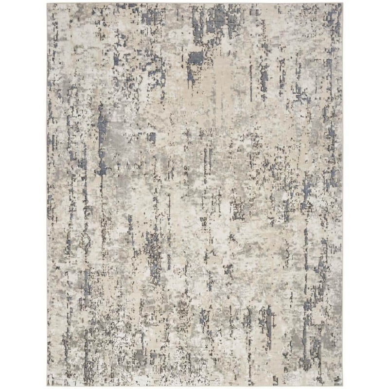 Nourison Concerto Ivory Blue Grey 9 ft. x 12 ft. Distressed Contemporary Area Rug 967732