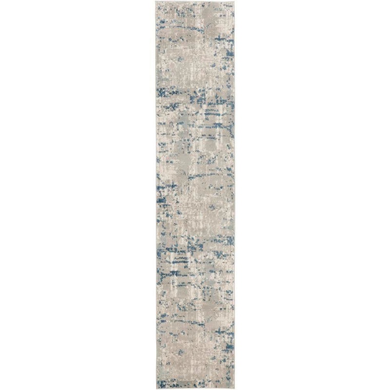 Nourison Concerto Ivory Grey Blue 2 ft. x 6 ft. Abstract Contemporary Runner Area Rug 956309