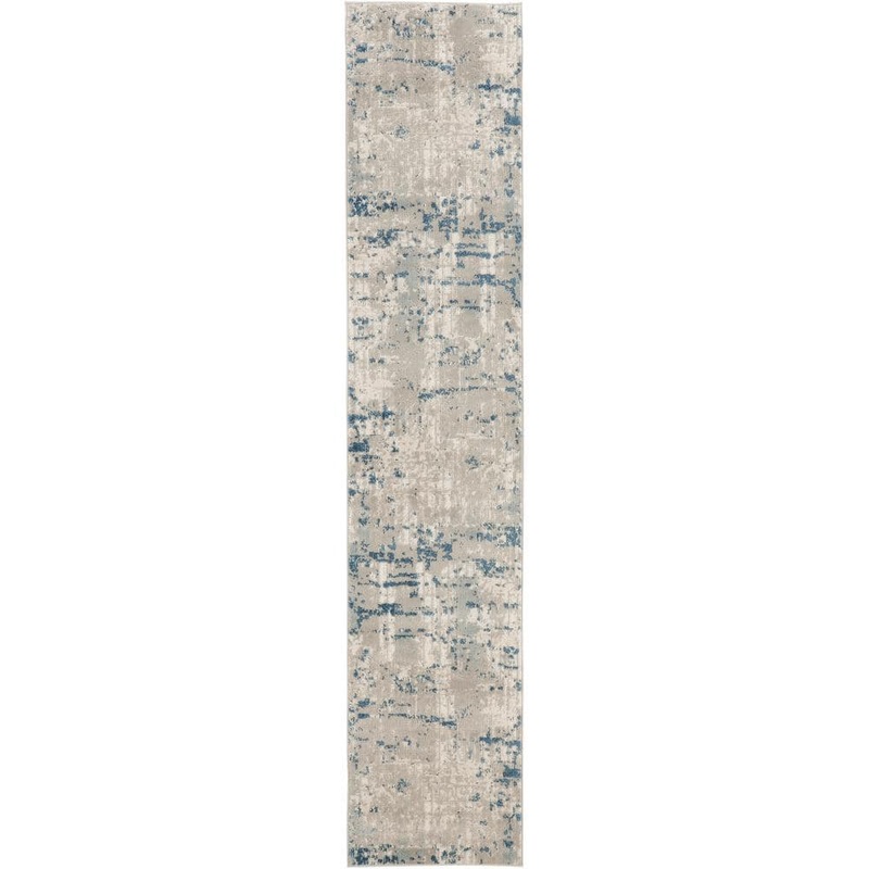 Nourison Concerto Ivory Grey Blue 2 ft. x 8 ft. Distressed Contemporary Runner Area Rug 913890