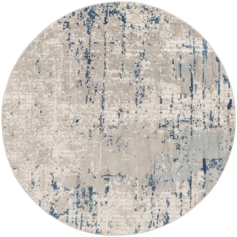 Nourison Concerto Ivory Grey Blue 5 ft. x 5 ft. Distressed Contemporary Round Area Rug 913968