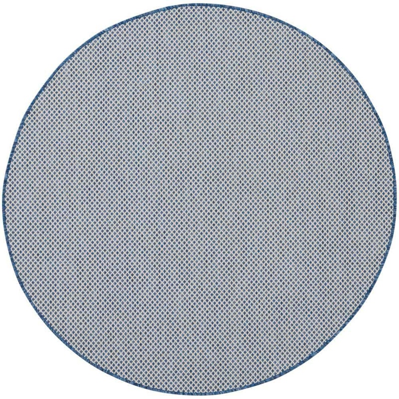 Nourison Courtyard Ivory Blue 5 ft. x 5 ft. Round Solid Geometric Contemporary Indoor/Outdoor Area Rug 161611