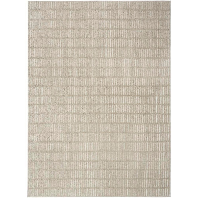 Nourison Cozy Modern Grey Ivory 9 ft. x 12 ft. Linear Contemporary Area Rug 994059
