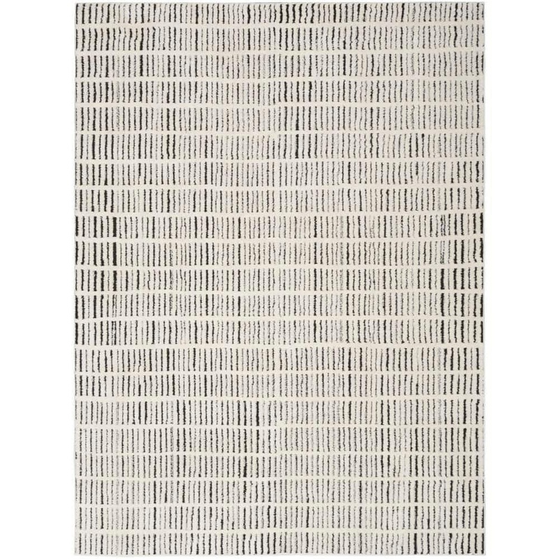 Nourison Cozy Modern Ivory Black 9 ft. x 12 ft. Linear Contemporary Area Rug 994066