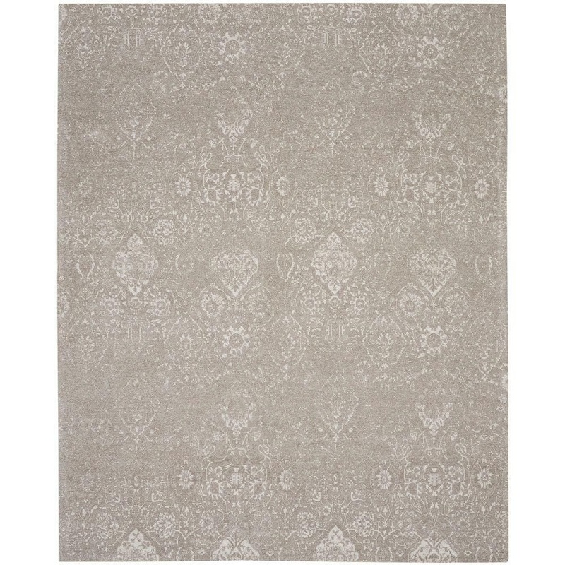 Nourison Damask Light Grey 8 ft. x 10 ft. Vintage Floral Farmhouse Area Rug 787873