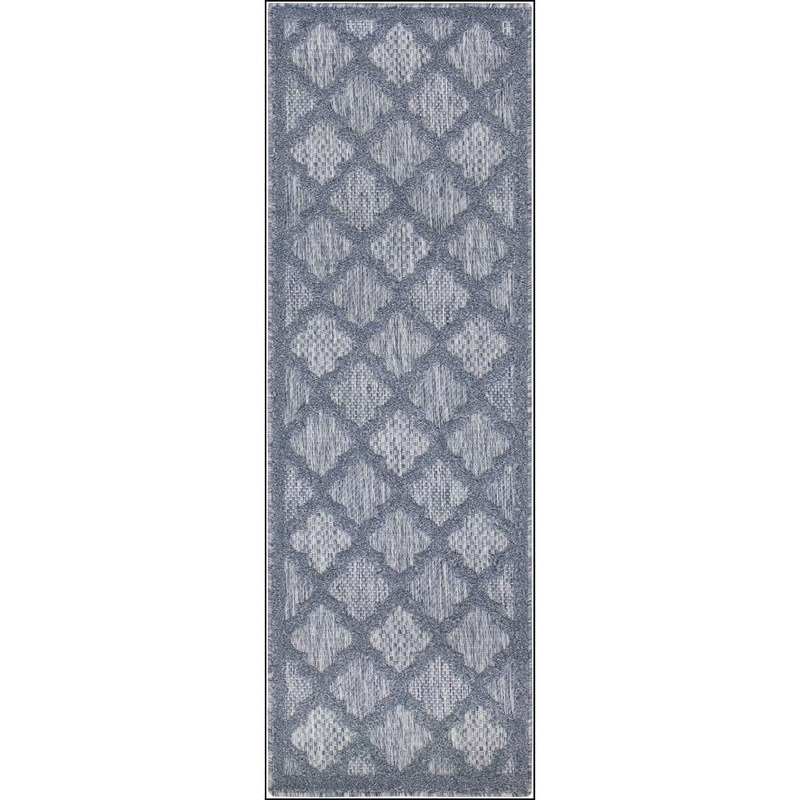Nourison Easy Care Denim Blue 2 ft. x 6 ft. Trellis Contemporary Runner Area Rug 963543