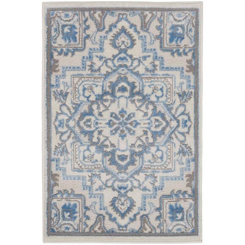 Nourison Elation Ivory Blue doormat 2 ft. x 3 ft. Center Medallion Traditional Kitchen Area Rug 840981