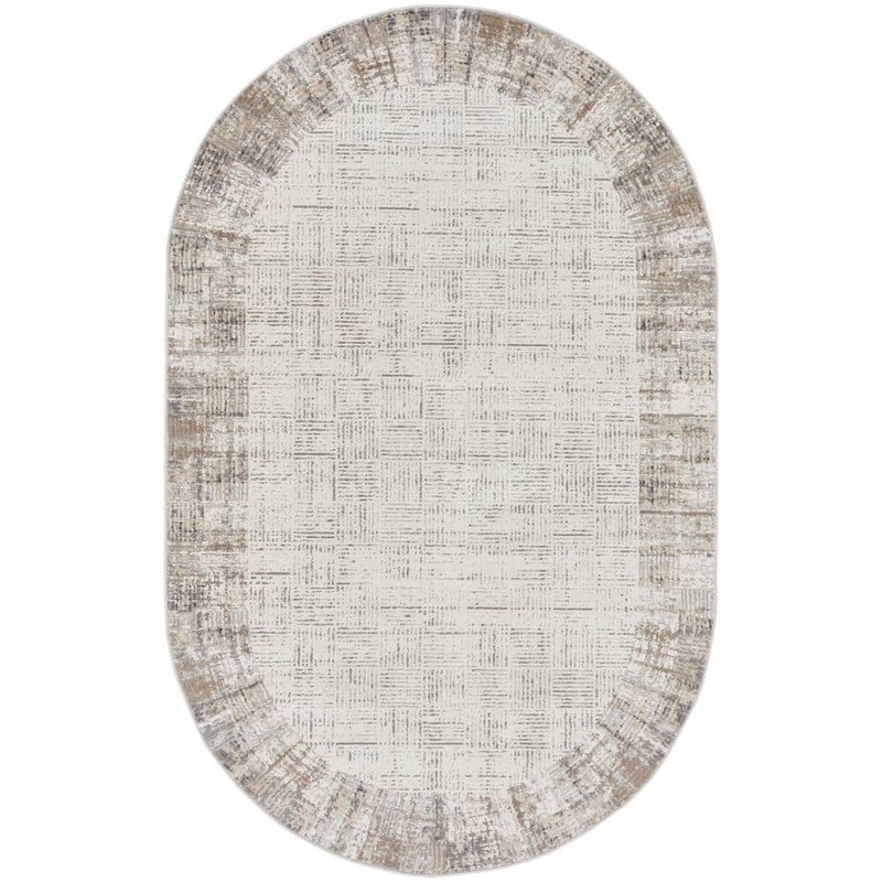 Nourison Elation Ivory Grey 5 ft. x 8 ft. All-over design Contemporary Oval Area Rug 060051
