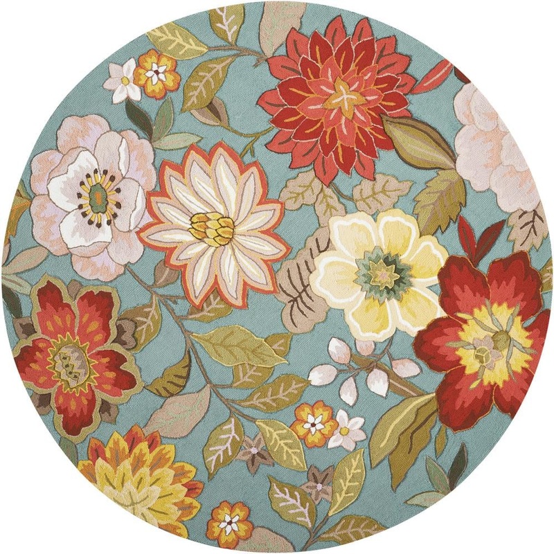 Nourison Fantasy Aqua 8 ft. x 8 ft. Floral Contemporary Round Area Rug 351609
