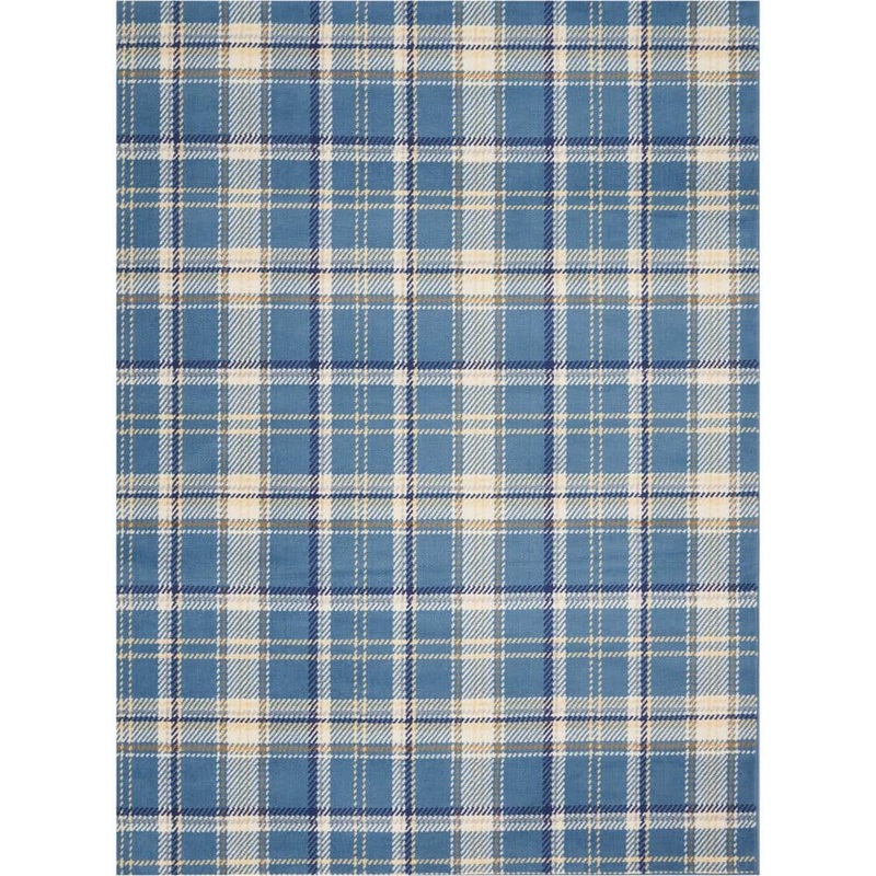 Nourison Grafix Blue 5 ft. x 7 ft. Geometric Plaid Modern Area Rug 411617