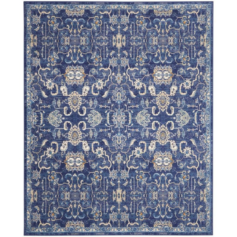 Nourison Grafix Navy 8 ft. x 10 ft. Persian Medallion Transitional Area Rug 472243