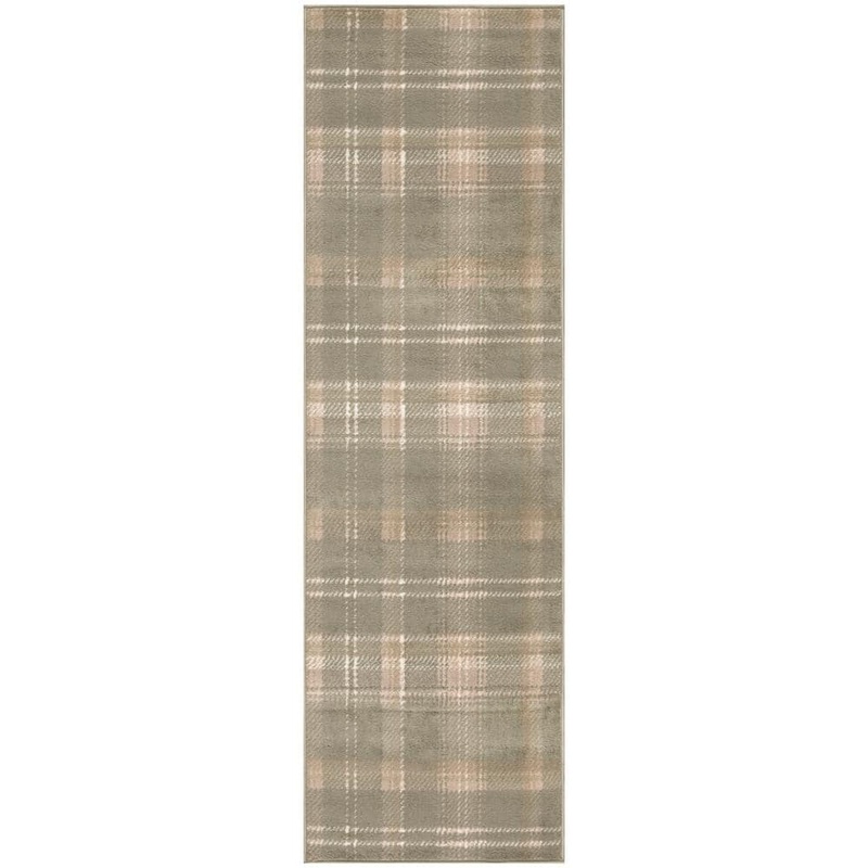 Nourison Grafix Olive 2 ft. x 8 ft. Plaid Contemporary Runner Area Rug 935663