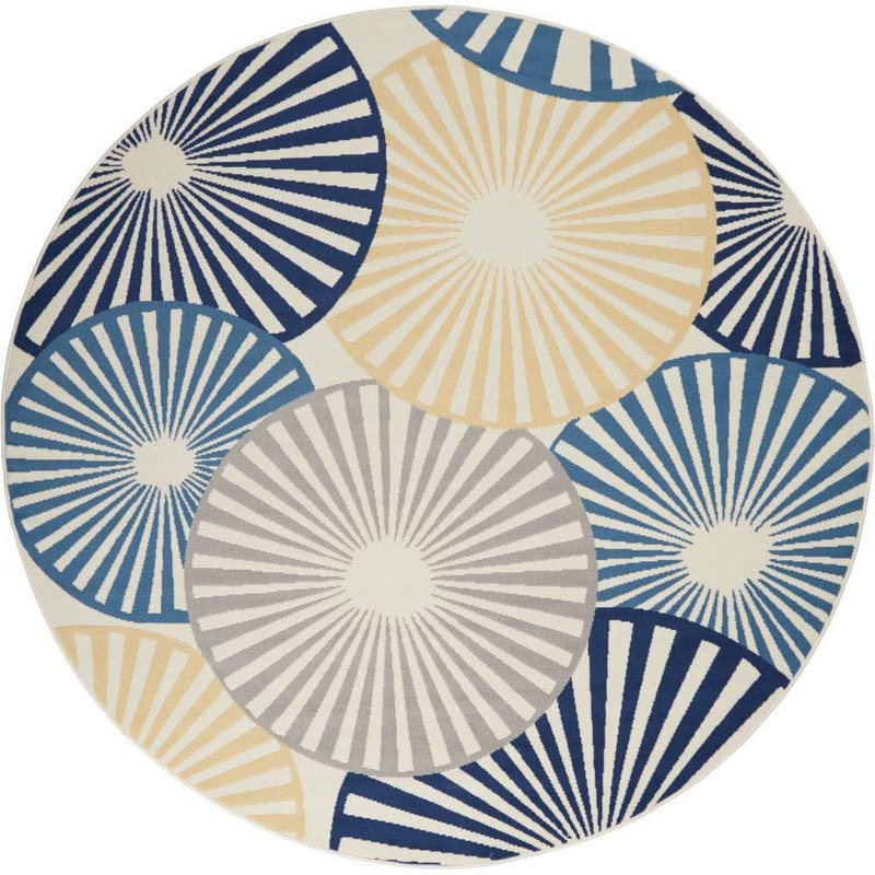 Nourison Grafix White 8 ft. x 8 ft. Geometric Contemporary Round Area Rug 729712