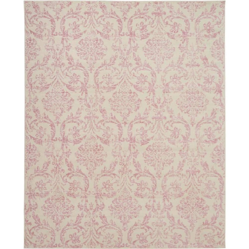 Nourison Jubilant Ivory/Pink 7 ft. x 10 ft. Damask Transitional Area Rug 764270