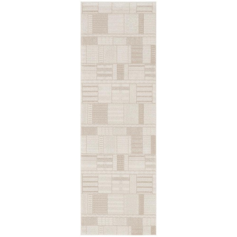 Nourison Nordic Ivory Beige 2 ft. x 6 ft. Geometric Contemporary Runner Area Rug 119860
