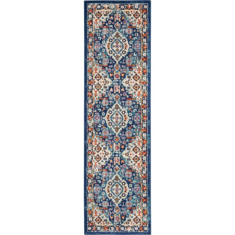 Nourison Passion Blue/Multicolor 2 ft. x 8 ft. Bordered Transitional Kitchen Runner Area Rug 766281