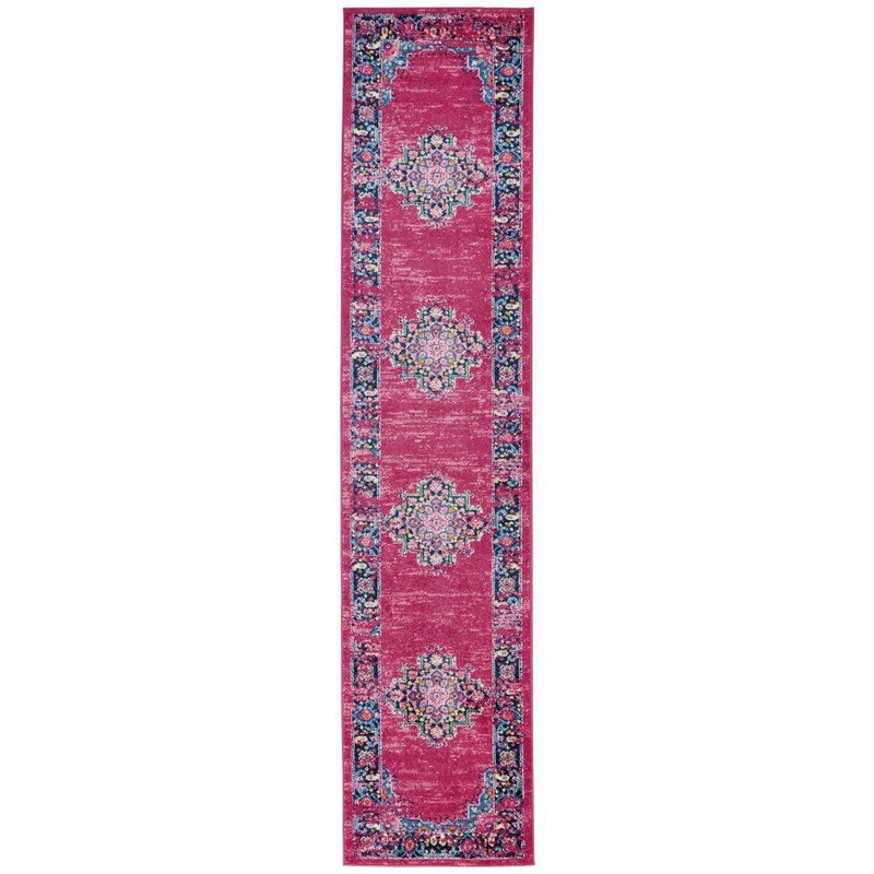 Nourison Passion Fuchsia 2 ft. x 10 ft. Bordered Transitional Kitchen Runner Area Rug 456045