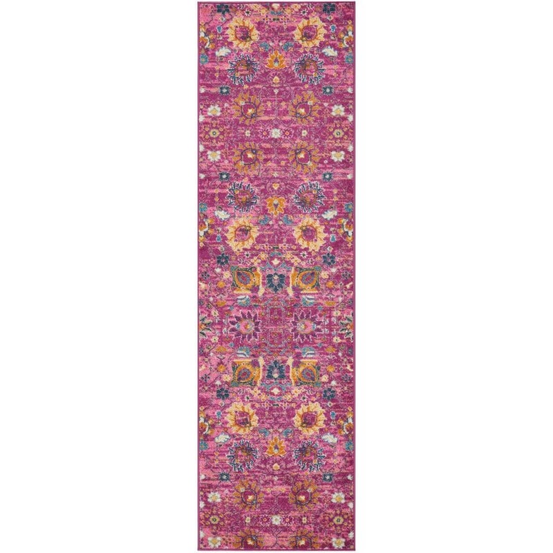 Nourison Passion Fuchsia 2 ft. x 10 ft. Floral Transitional Kitchen Runner Area Rug 013361
