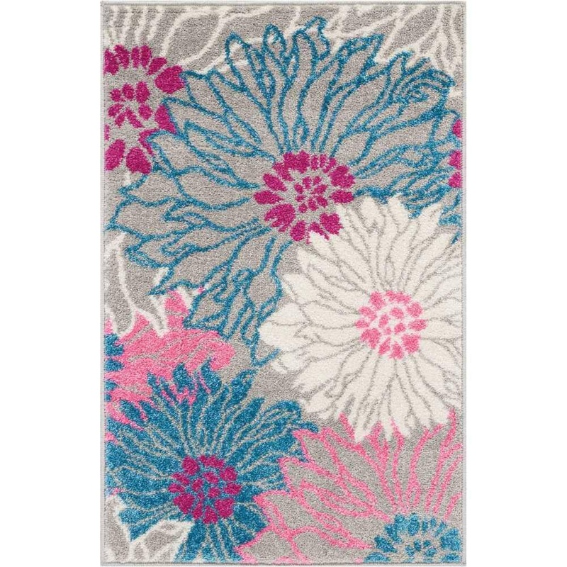 Nourison Passion Grey doormat 2 ft. x 3 ft. Floral Contemporary Kitchen Area Rug 403124
