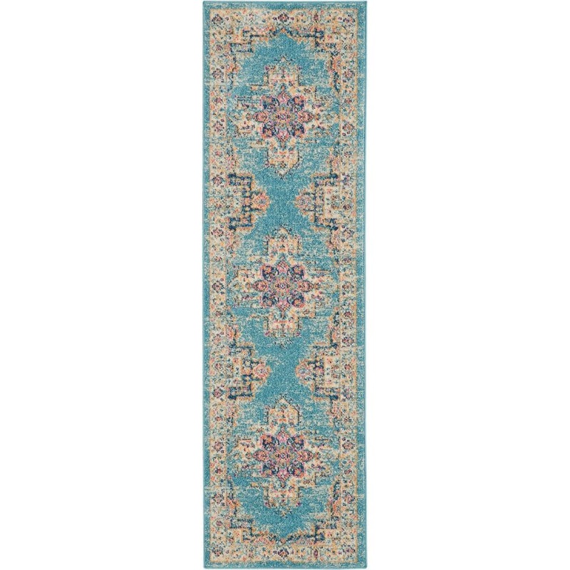 Nourison Passion Light Blue 2 ft. x 8 ft. Persian Modern Transitional Kitchen Runner Area Rug 477538