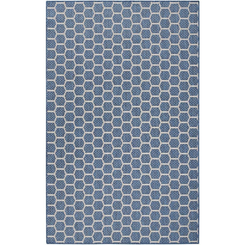 Nourison Reversible Indoor Outdoor Blue 5 ft. x 7 ft. Honeycomb Contemporary Area Rug 974044